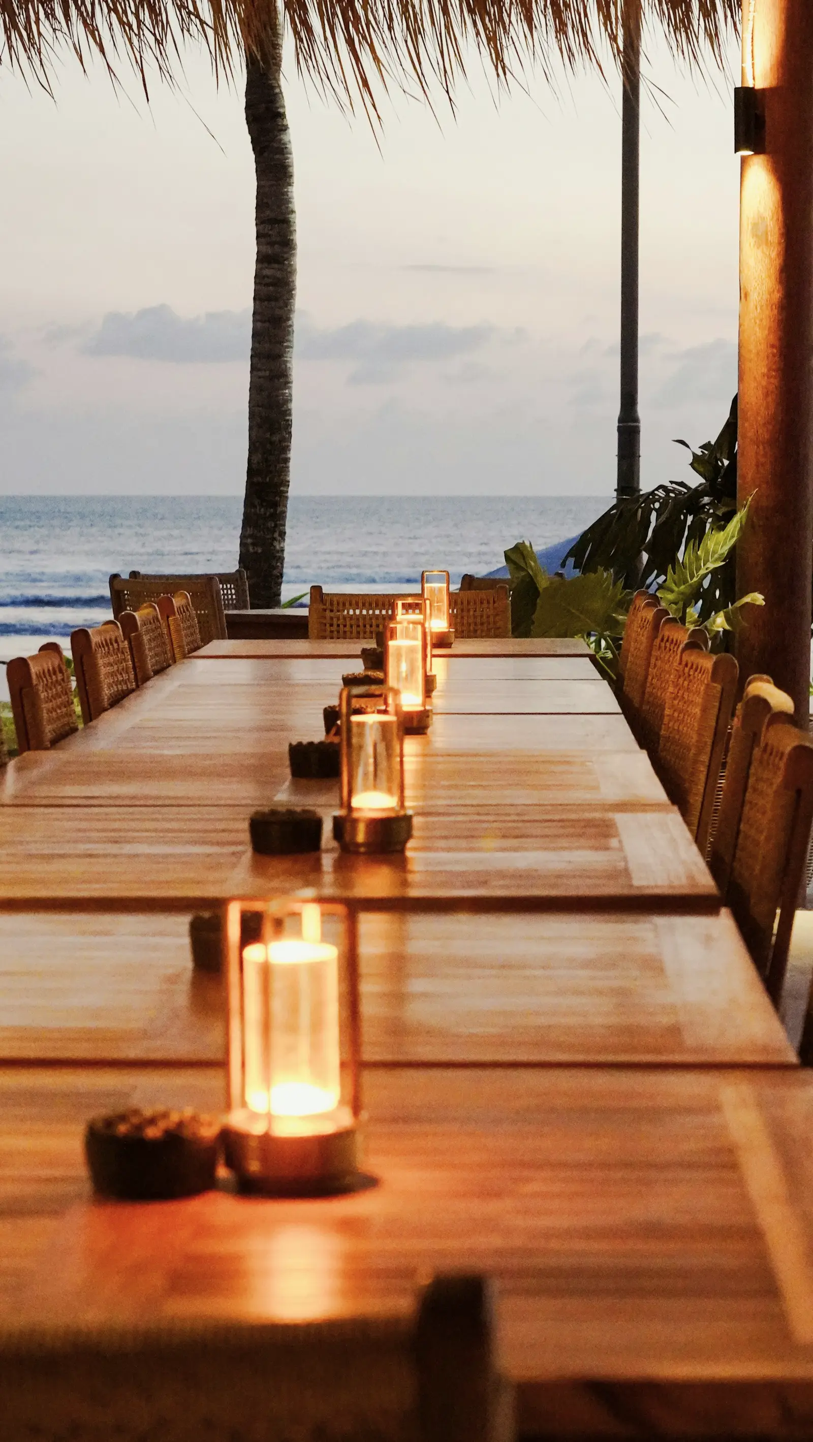 A table laid for dinner outdoors, set before the guests arrive.